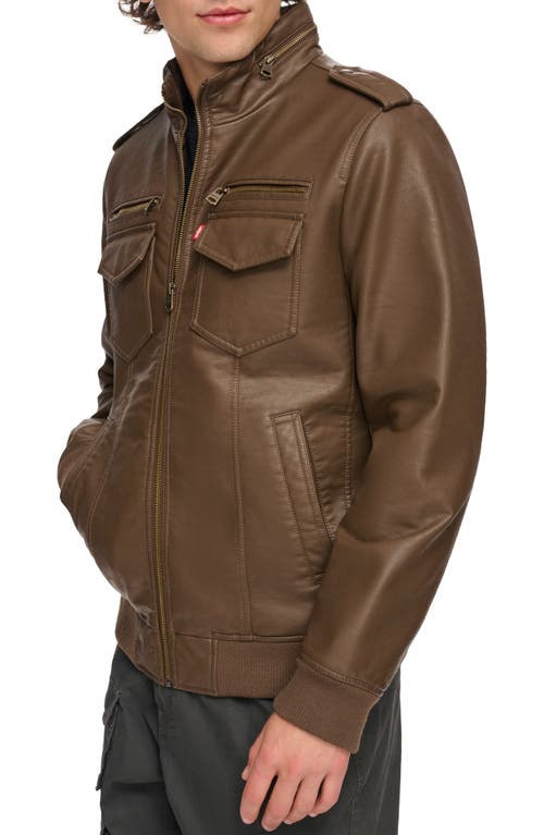 Shop Levi's Water Resistant Faux Leather Aviator Bomber Jacket In Earth