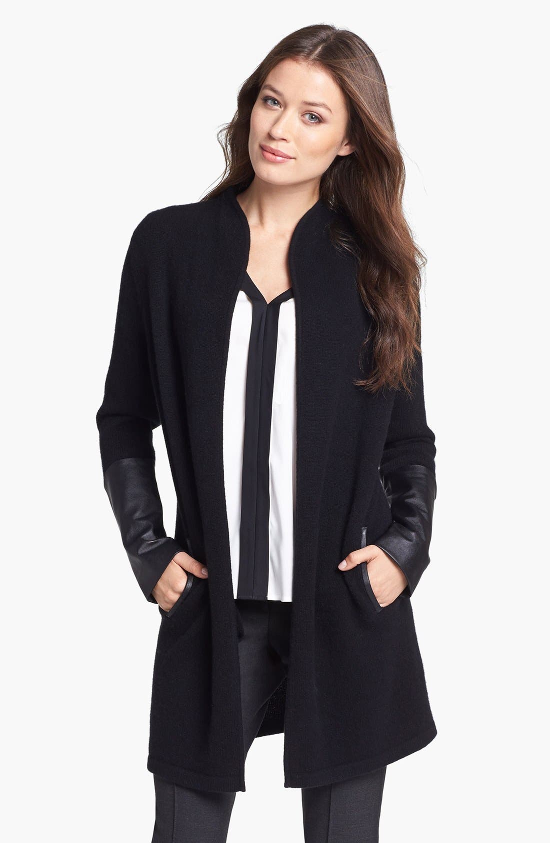 Nordstrom Collection Leather Sleeve Long Cashmere Cardigan Nordstrom