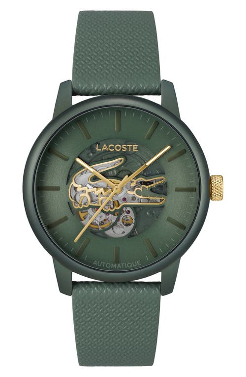 Lacoste Automatique Leather Strap Watch, 44mm In Khaki