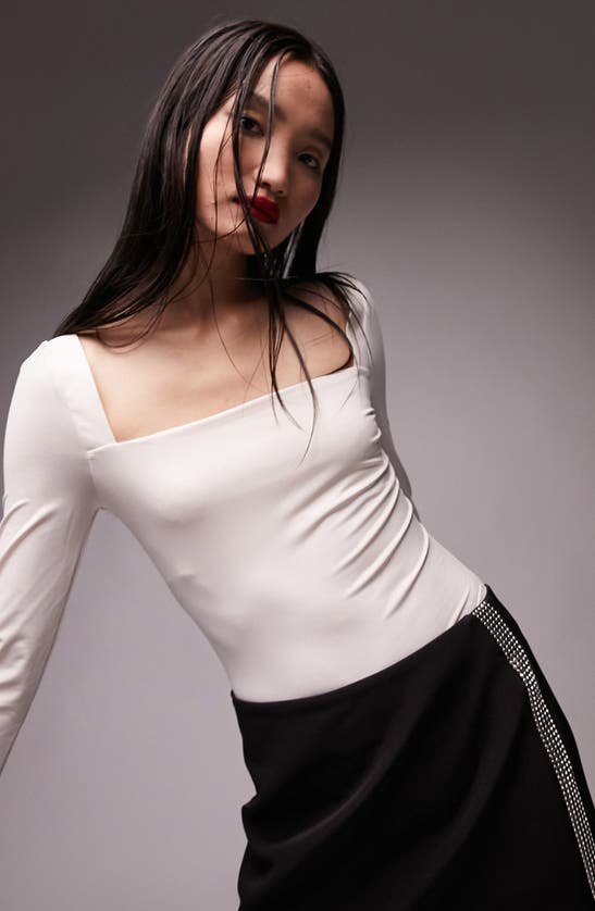 Topshop Square Neck Bodysuit In Ivory