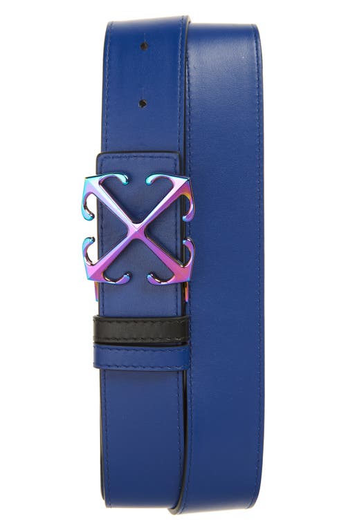 Shop Off-white Iridescent Arrow Buckle Leather Reversible Belt In Black - Blue