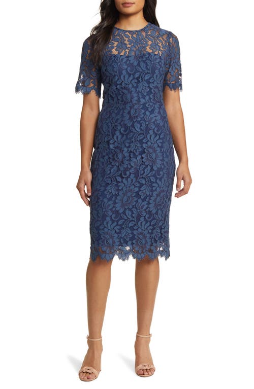 Eliza J Embroidered Lace Overlay Cocktail Dress Slate at Nordstrom,