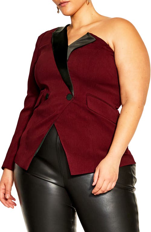 City Chic Nova Double Breasted One-Shoulder Jacket Claret at Nordstrom