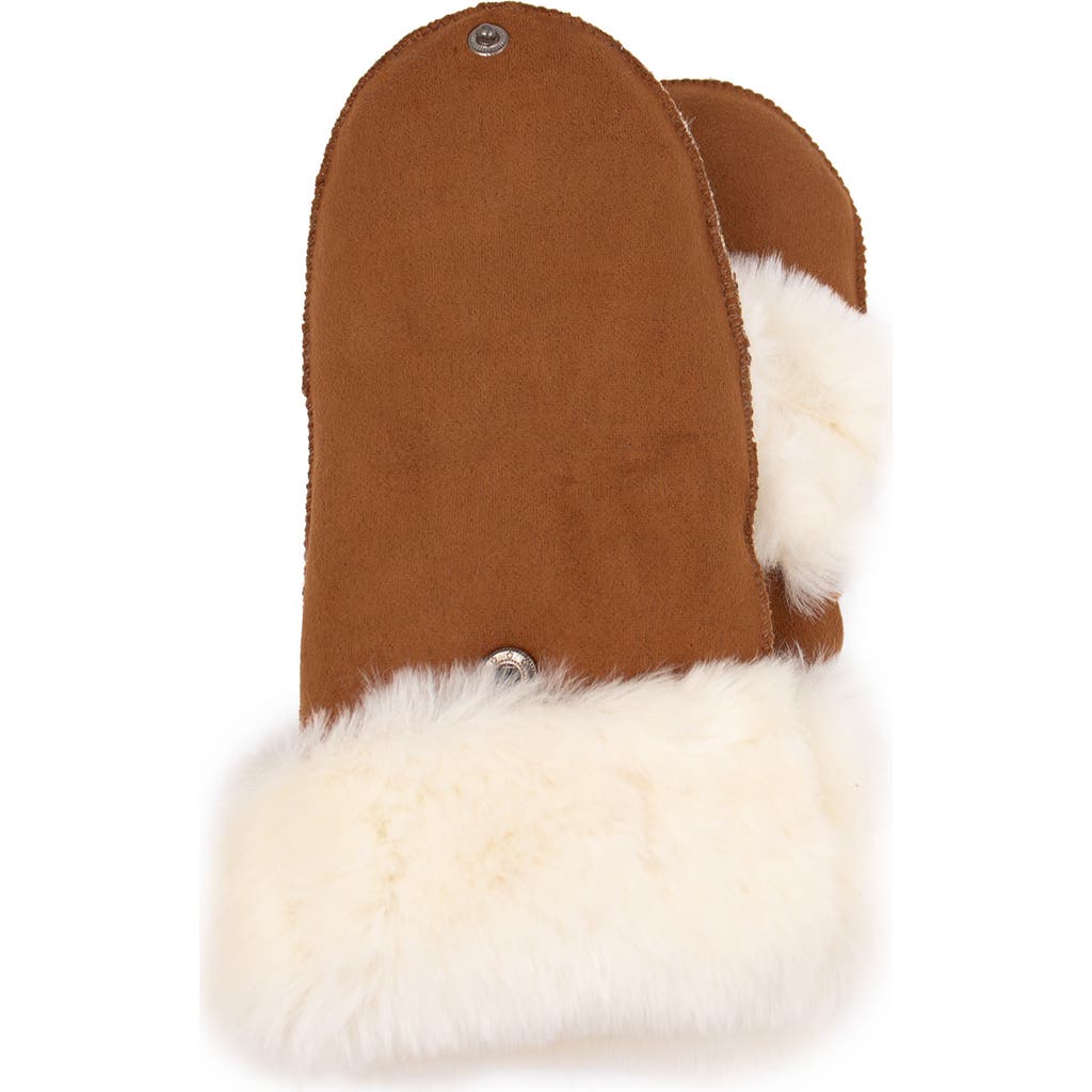 Surell Faux Shearling Flip Top Mittens In Chestnut