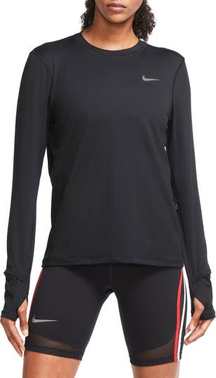 Nike One Luxe Dri Fit Long Sleeve Top - Black/Reflective Silver