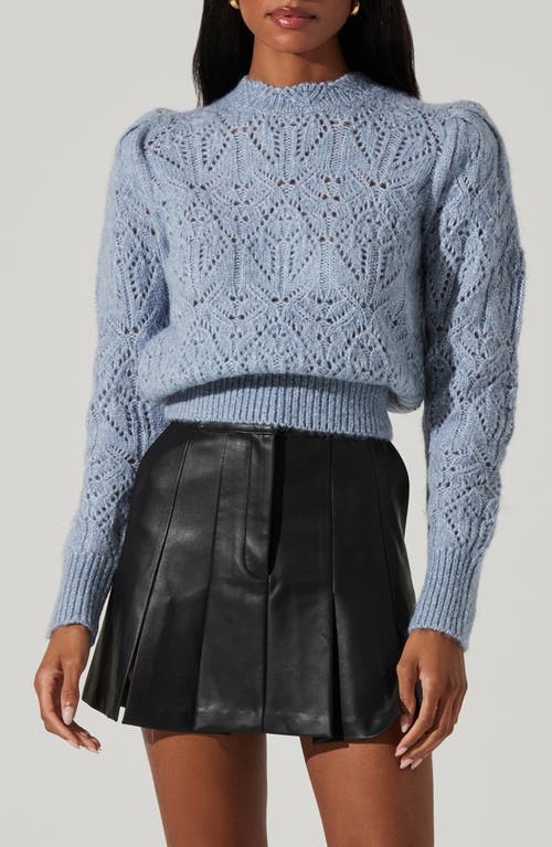 Shop Astr The Label Evy Puff Sleeve Open Stitch Sweater In Steel Blue