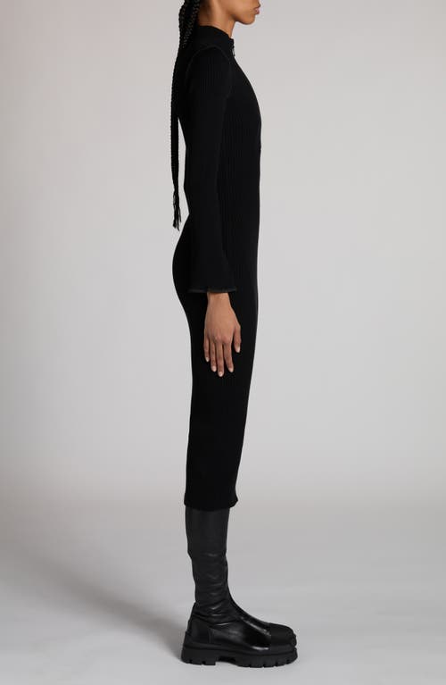 Shop Moncler Rib Long Sleeve Quarter Zip Sweater Dress In Black