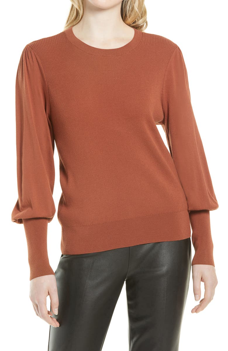 HALOGEN<SUP>®</SUP> Puff Sleeve Sweater, Main, color, RUST SEQUOIA