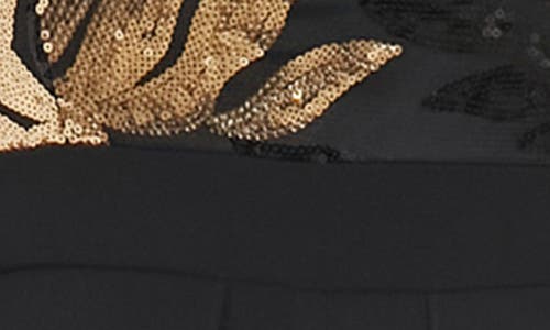 London Times Petite Sequin-bodice Wide-leg Jumpsuit In Black Gold