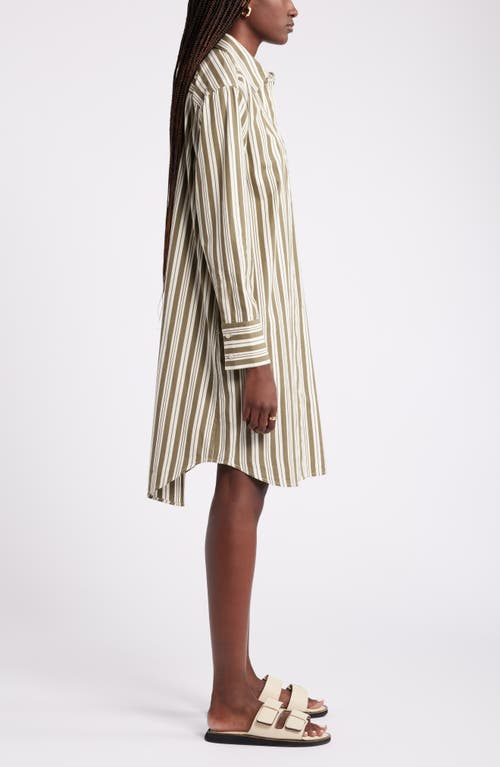 Shop Nordstrom Stripe Long Sleeve Cotton Shirtdress In Olive- Ivory Leon Stripe