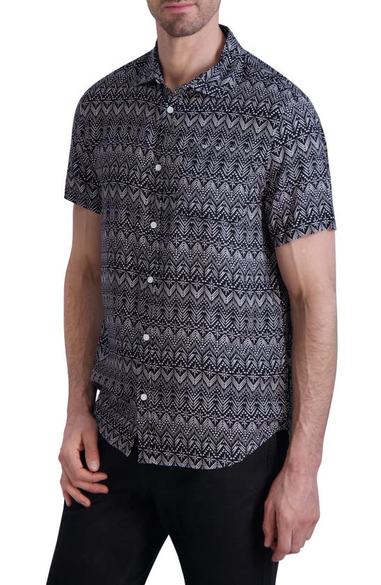 Karl Lagerfeld Trim Fit Geometric Print Short Sleeve Button-up Shirt In Black