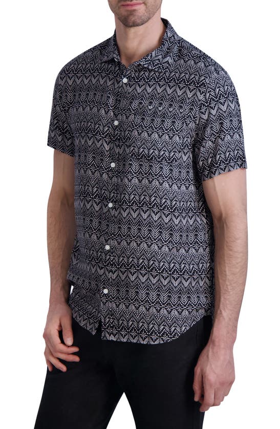 Shop Karl Lagerfeld Paris Trim Fit Geometric Print Short Sleeve Button-up Shirt In Black