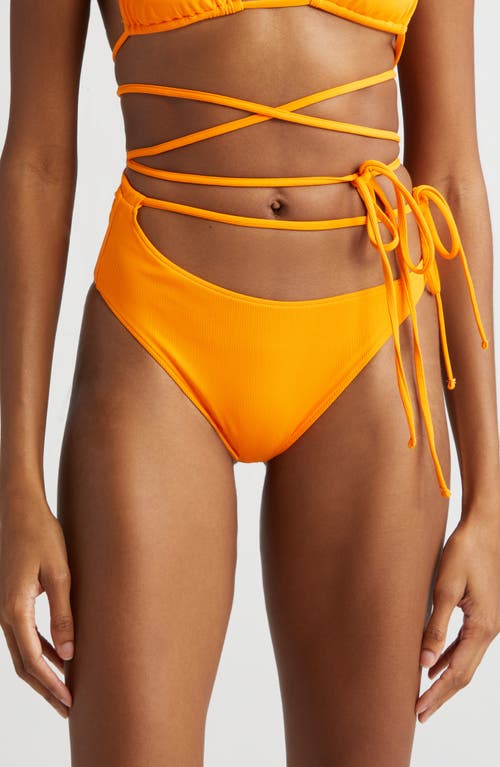 K. NGSLEY Naomi Asymmetric Tie Waist Bikini Bottoms in Fluo Orange
