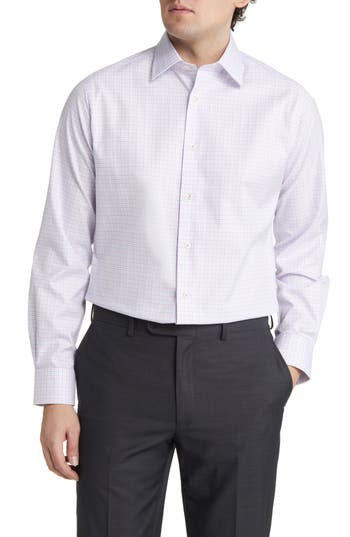David Donahue Trim Fit Check Twill Dress Shirt In White/berry