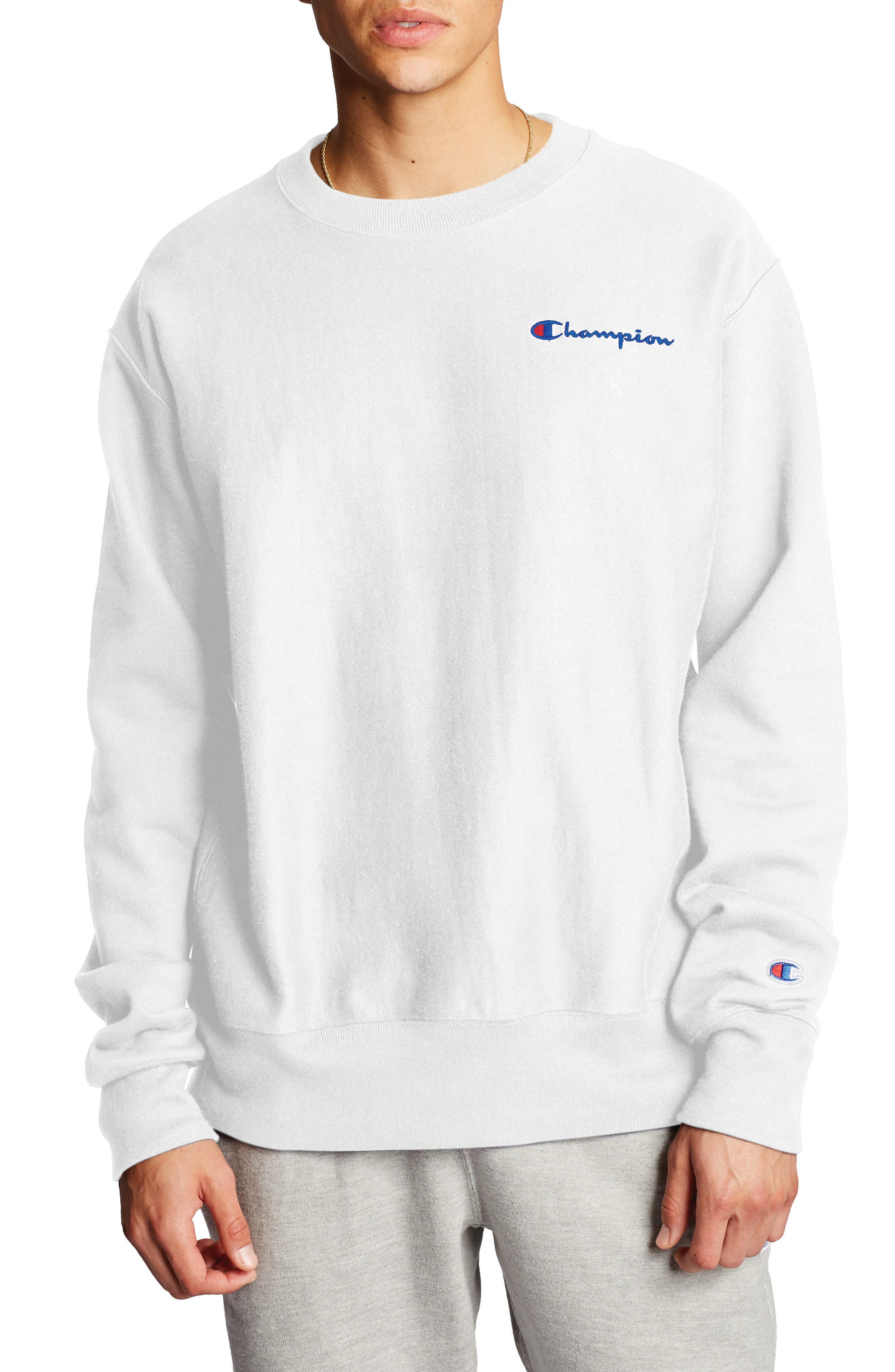 champion reverse weave crewneck white