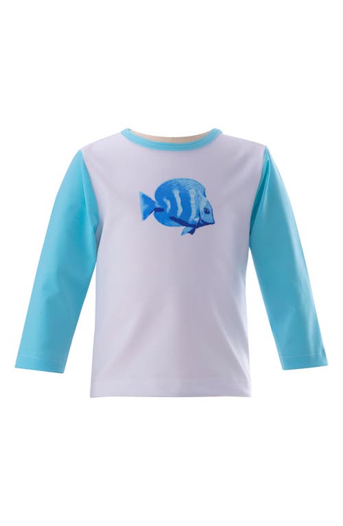 Rachel Riley Fish Colorblock Rashguard Blue/Green Multi at Nordstrom,