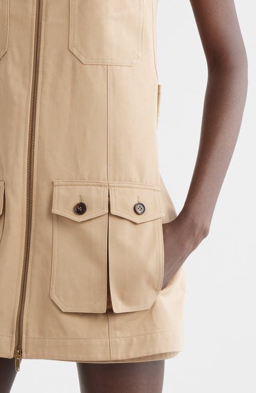Chloé Satin Cotton Dress With Button And Slit In Worn Brown