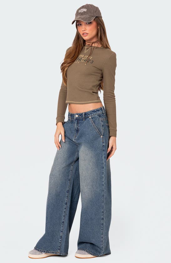 Shop Edikted Baggy Wide Leg Jeans In Blue