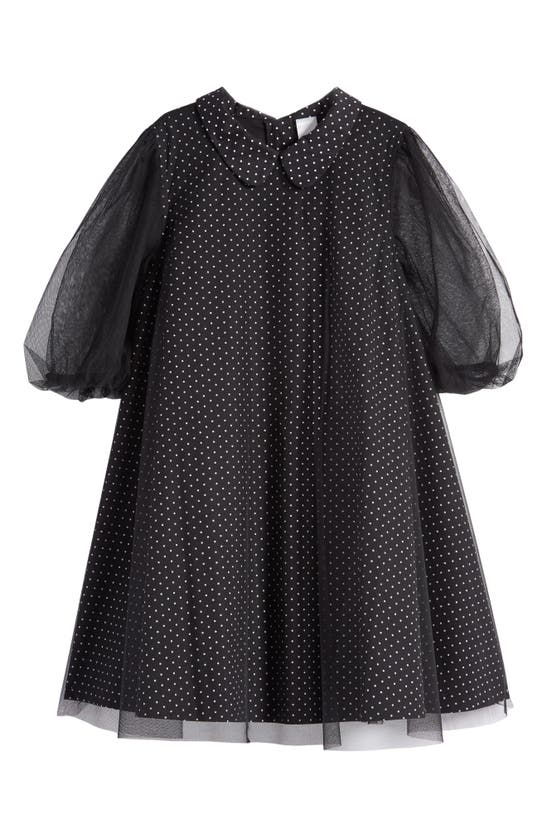 Nordstrom Kids' Polka Dot Tulle Overlay Dress In Black- White Dot