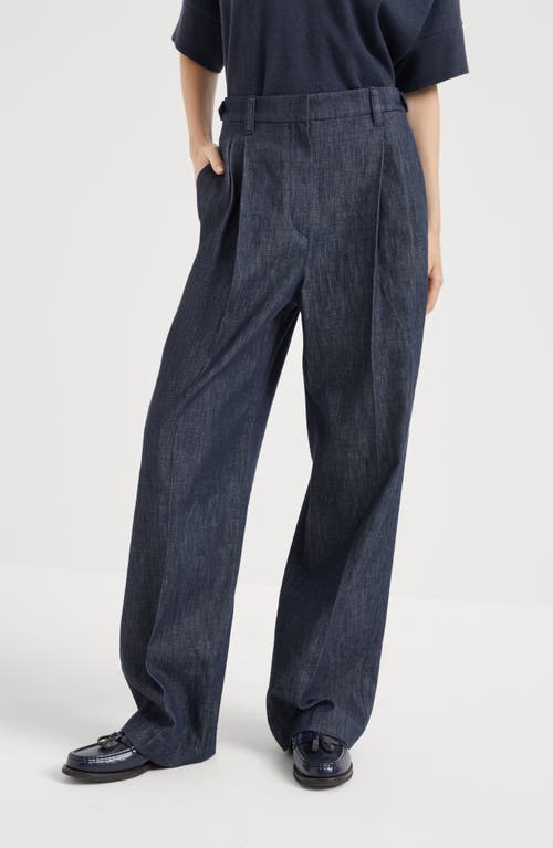 Shop Brunello Cucinelli Cotton Denim-effect Twill Tailored Relaxed Trousers