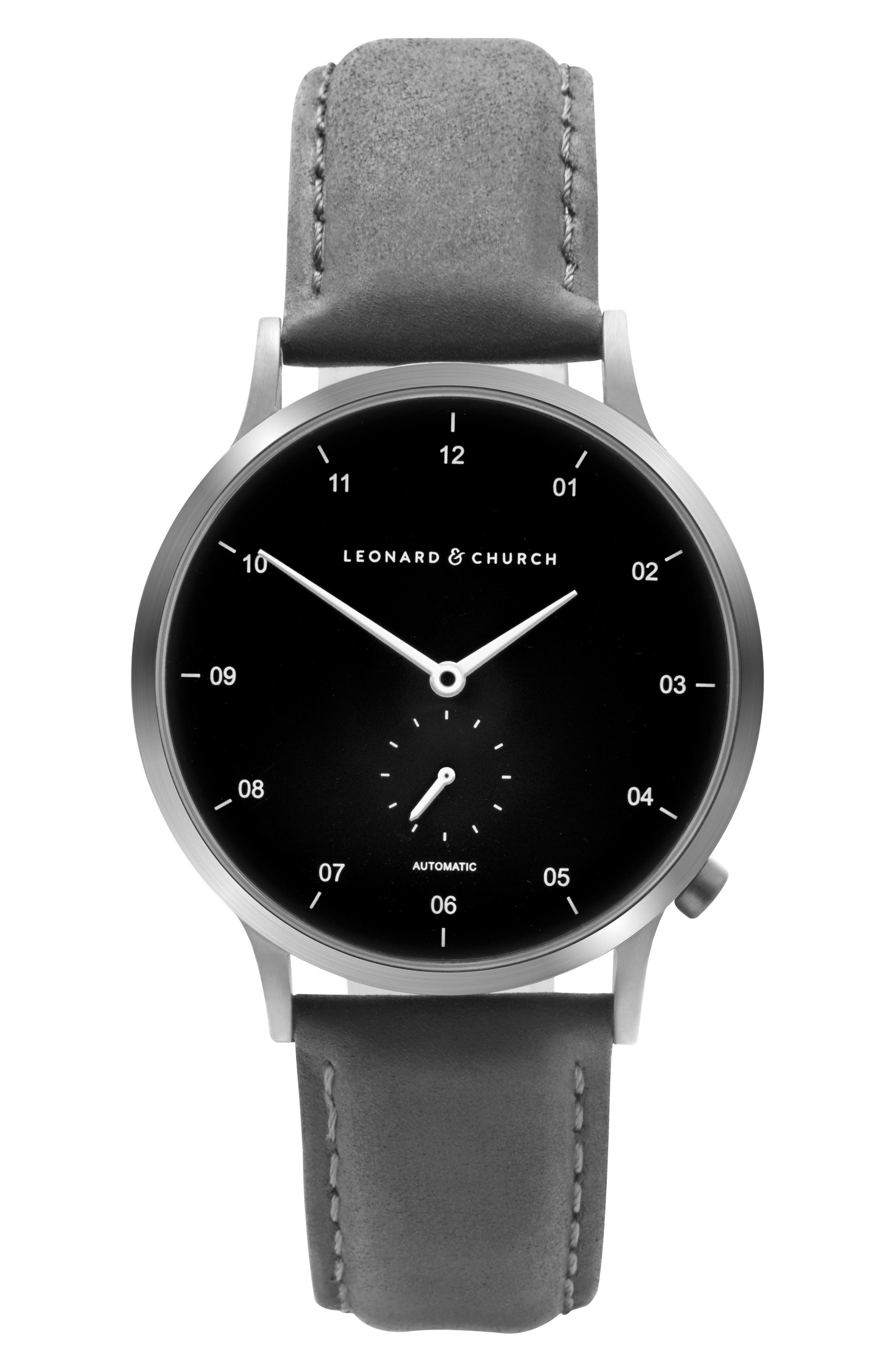 Leonard & Church Sullivan Automatic Suede Strap Watch, 39mm Nordstrom