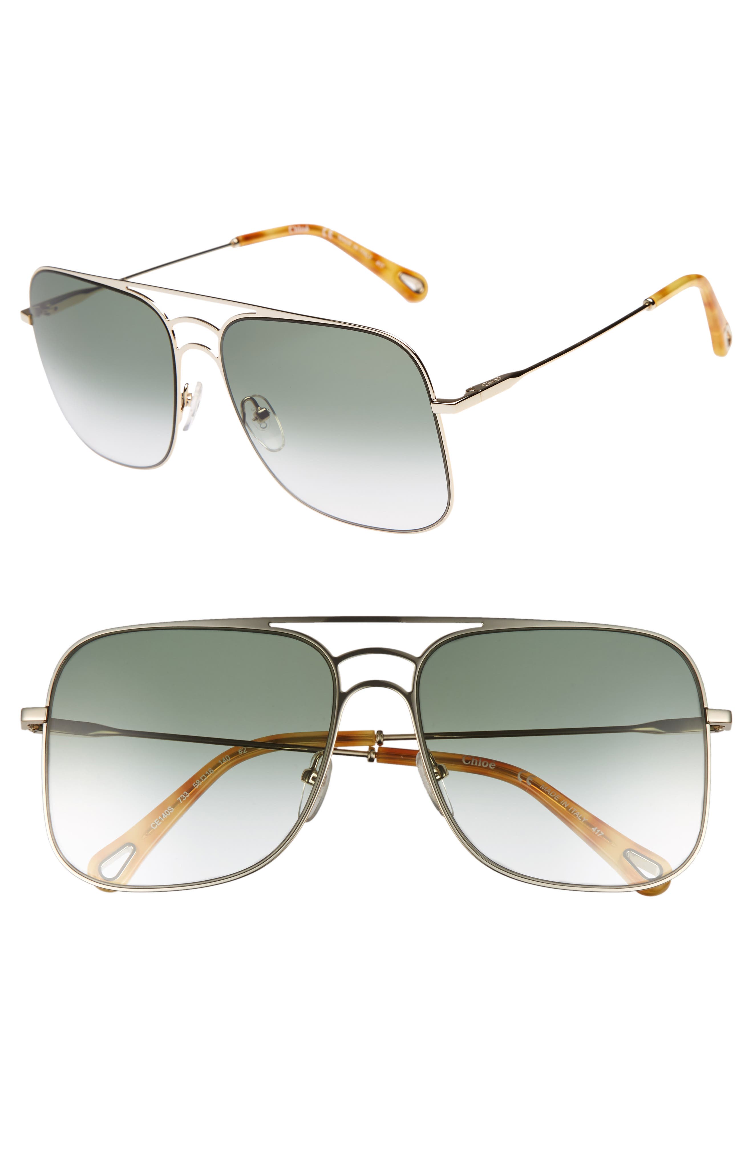 chloe 58mm square aviator sunglasses