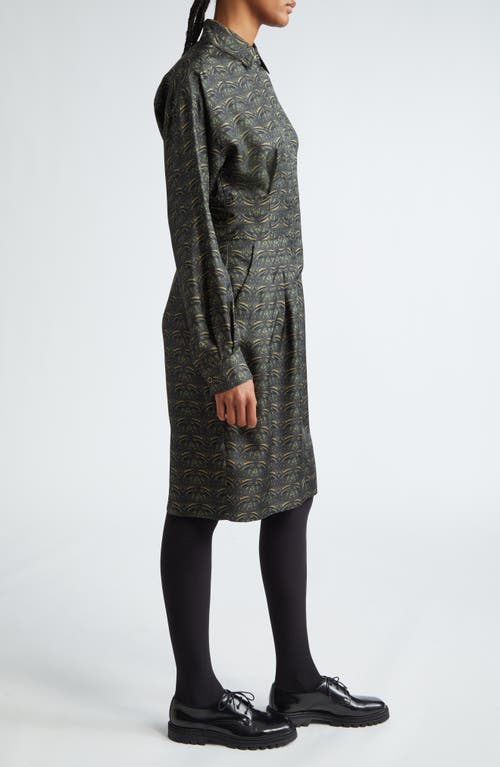 Max Mara Panfilo Print Long Sleeve Silk Twill Shirtdress In Dark Green