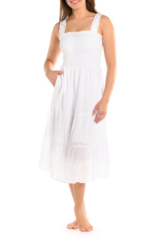 Shadow Smocked Bodice Cover-Up Sundress in White