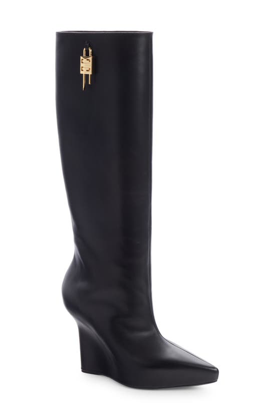 Givenchy G-lock Leather Wedge Knee-high Boots In Black
