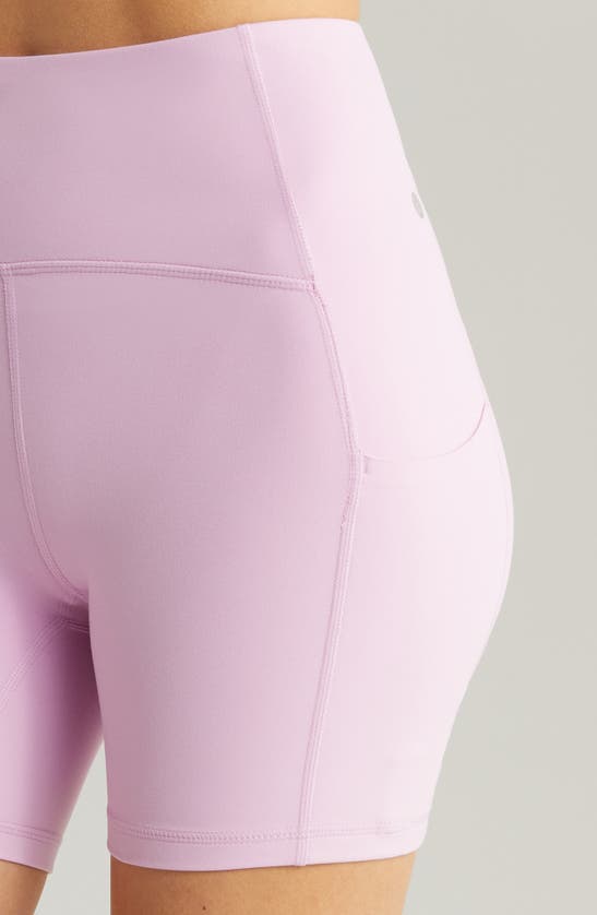 Shop Zella Studio Luxe Pocket Bike Shorts In Purple Pastel