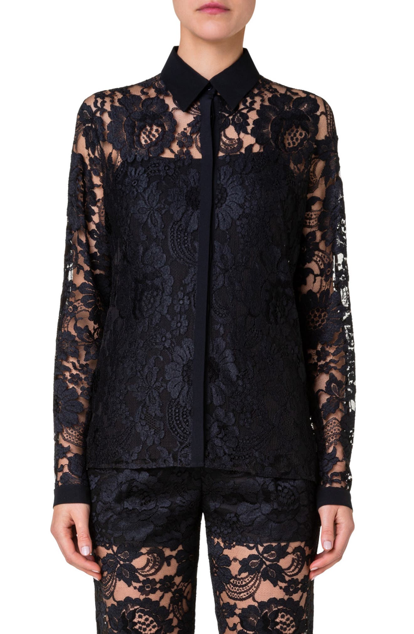 sheer black button up