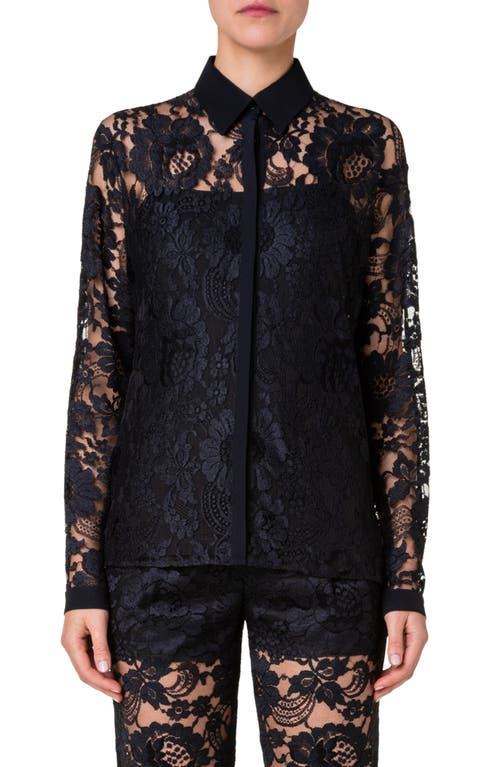 Sheer Floral Lace Blouse in Black