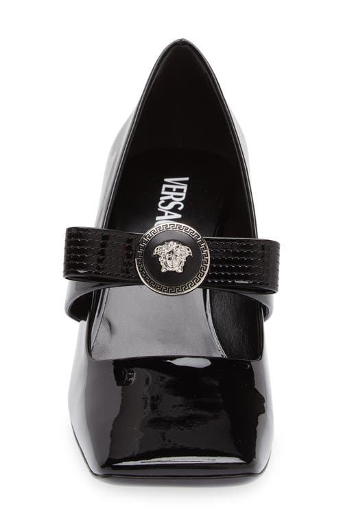 Versace Gianni Ribbon Embellished Patent-leather Pumps In Black/palladium