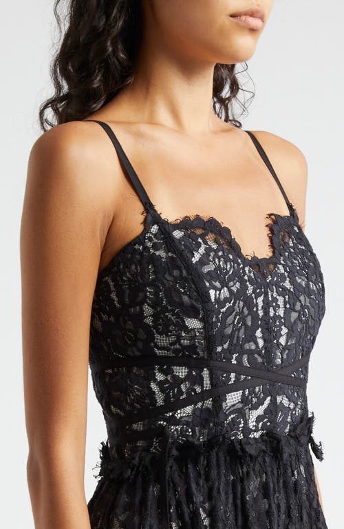 Shop Cinq À Sept Lana Tiered Cotton Blend Lace Dress In Black/ivory