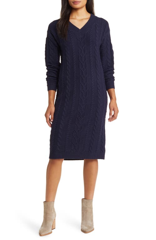 caslon(r) Long Sleeve Cable Stitch Sweater Dress in Navy Peacoat