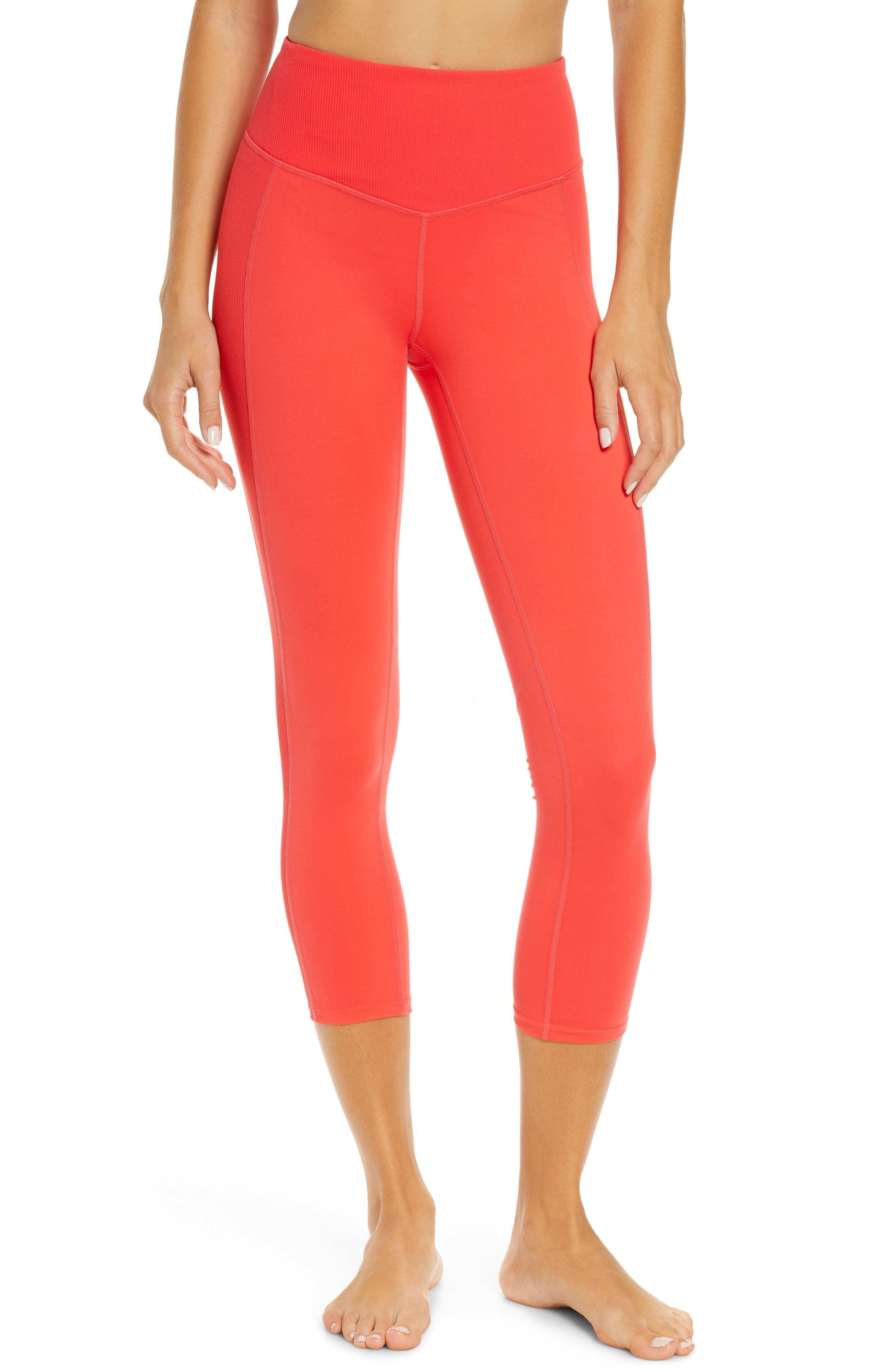 ZELLA Studio Lite High Waist Rib Mix 7/8 Leggings, Main, color, RED HIBISCUS