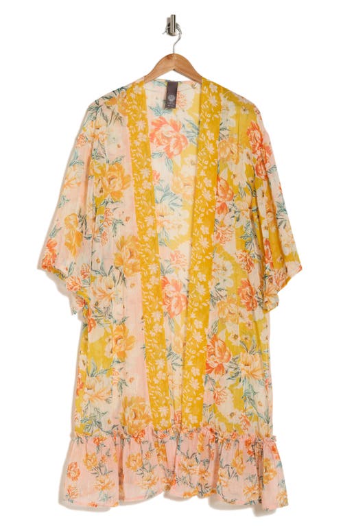Vince Camuto Mixed Print Colorblock Duster In Yellow