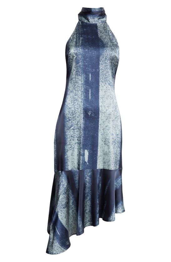 Shop Miaou Karina Asymmetric Hem Halter Cocktail Dress In Treading Blue