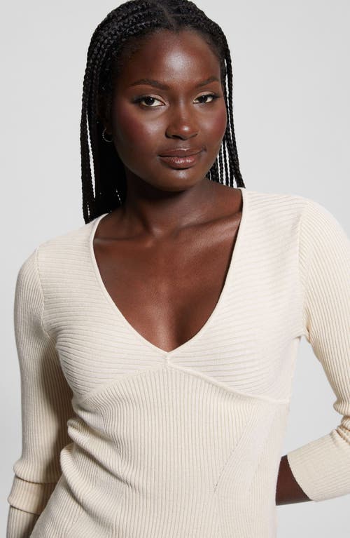 Shop Guess Cirila V-neck Rib Sweater In Pearl Oyster