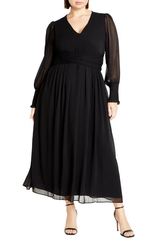 City Chic Selena Long Sleeve Chiffon Maxi Dress In Black