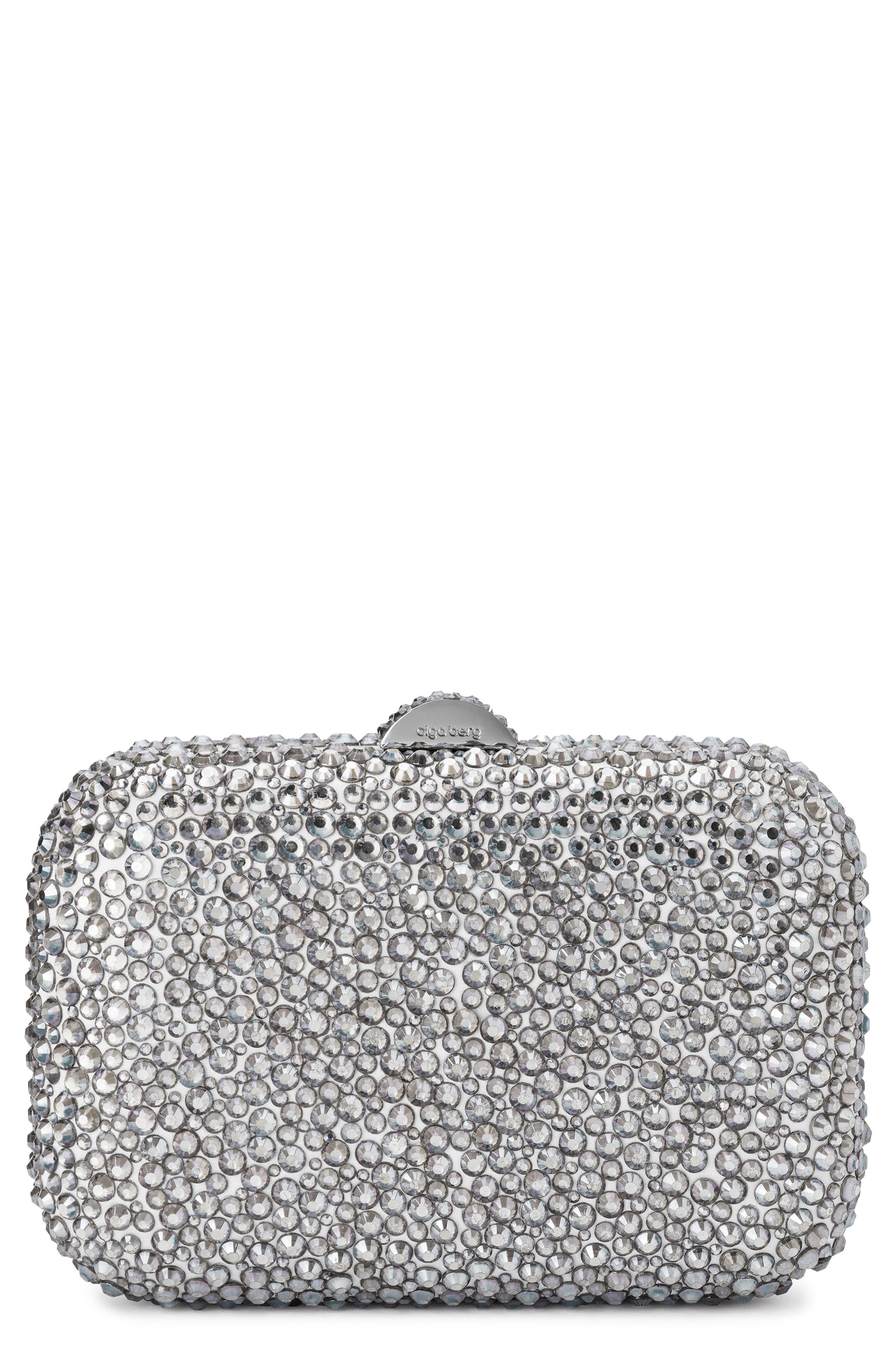 Olga Berg Casey Hot Fix Crystal Clutch in Silver Cover