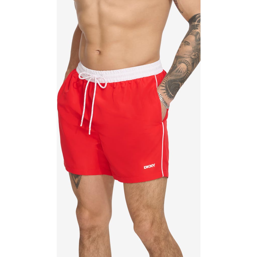 Dkny Two-tone Swim Trunks In Red