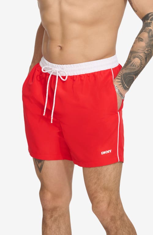 Shop Dkny Two-tone Swim Trunks In Red