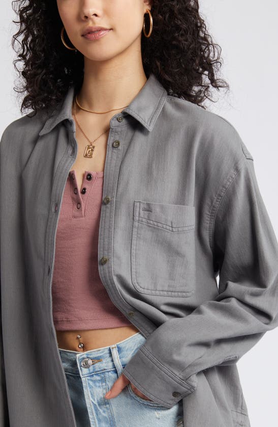 Shop Bp. Oversize Cotton Twill Shirt In Grey Pearl