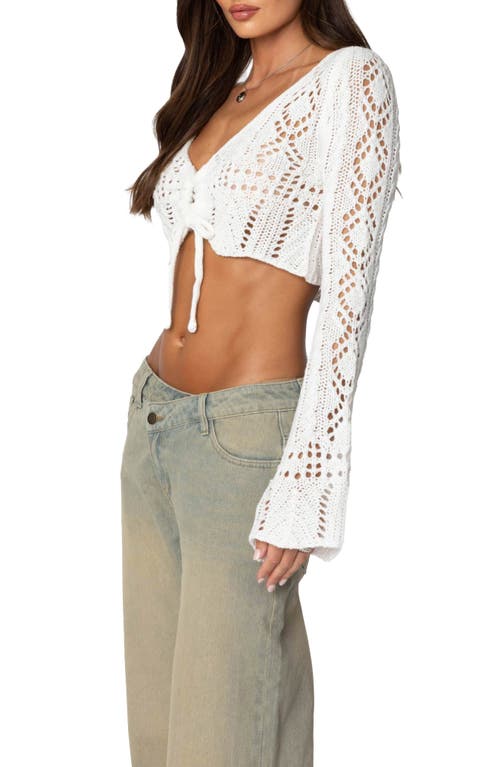 Shop Edikted Tie Front Crochet Crop Top In White