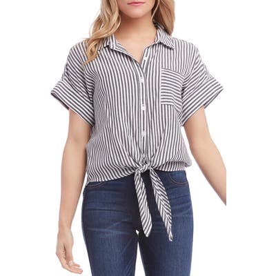 Karen Kane Stripe Tie Front Top, Black
