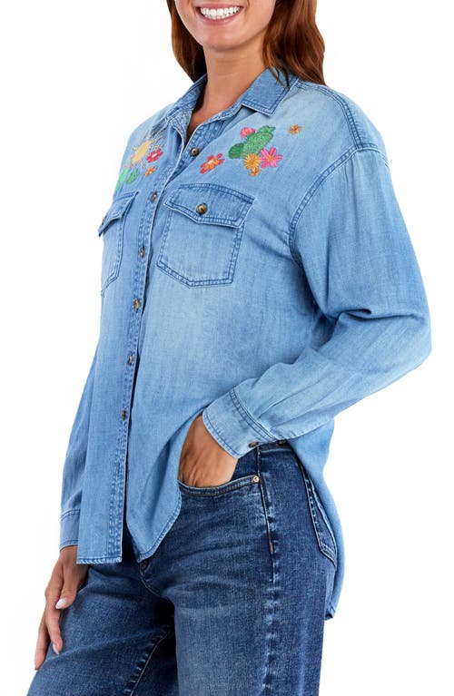 Billy T Happy Place Embrodiered Denim Button-up Shirt In Denim