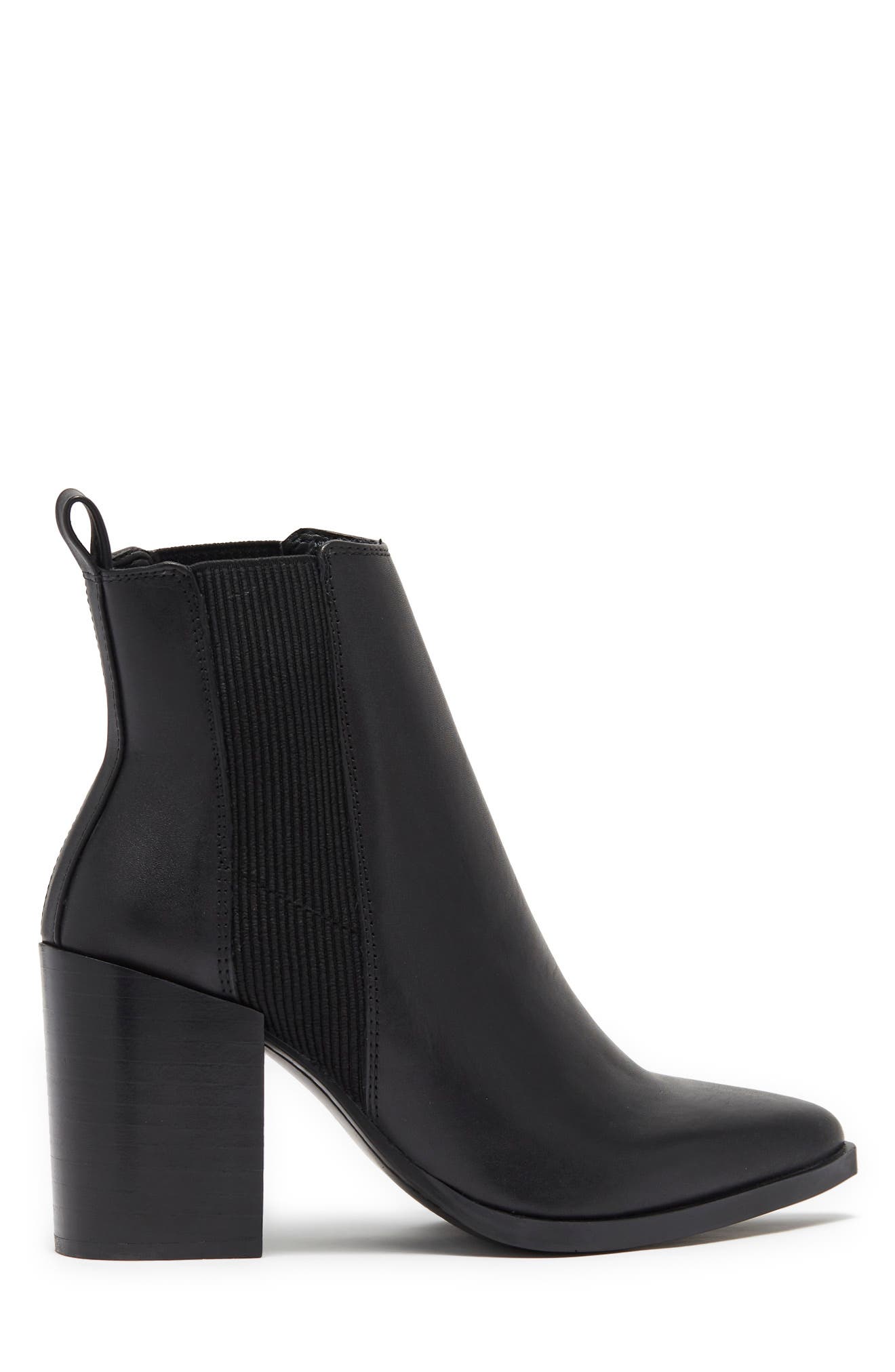 black leather pointed toe booties