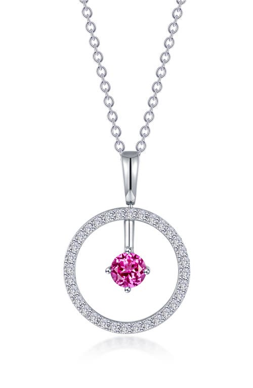 Simulated Diamond Lab-Created Birthstone Reversible Pendant Necklace in Pink/October