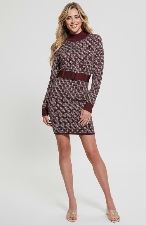 Shop Guess Lise Belted Sweater Dress In Red Noir Pearl Oyster Combo